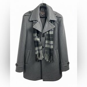 Michael Kors Men's Heather Grey Wool Blend Coat with Scarf